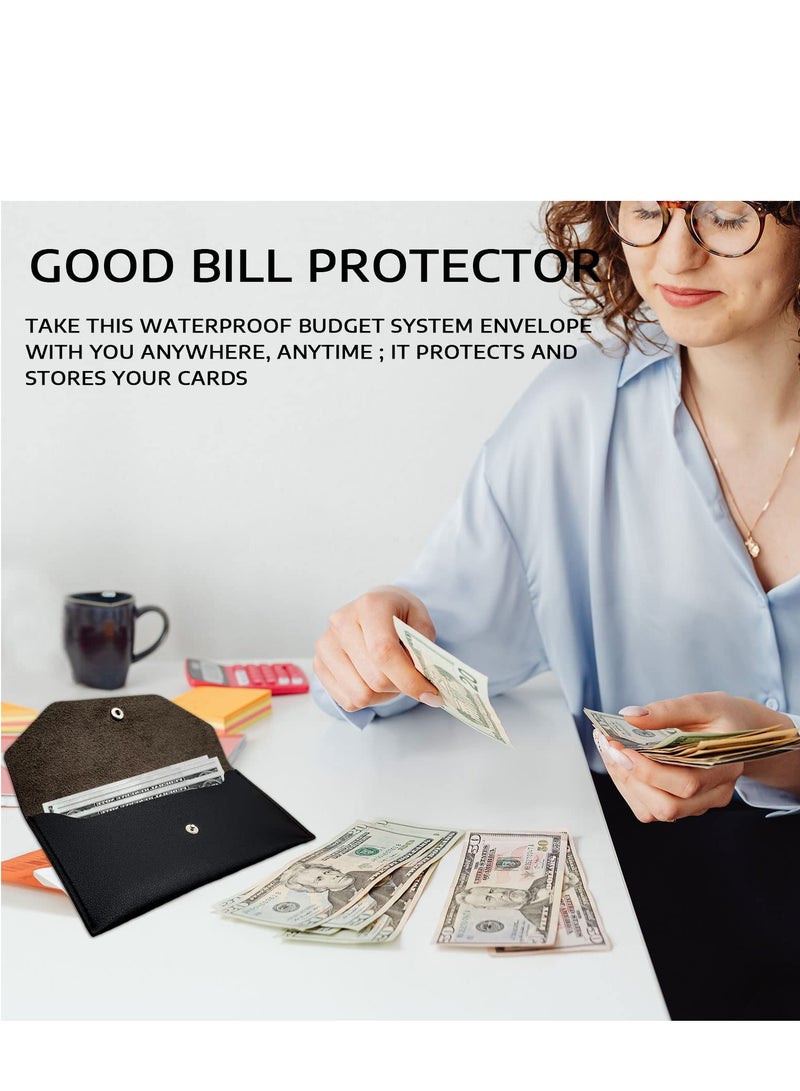 المحفظة النقدية مظروف النقدية بو الجلود النقدية مظروف المحفظة النقدية للرجال والنساء مظروف الميزانية يمكن استخدامها مرارا وتكرارا للحصول على شيك نقدي بيل ( أسود ) - Image 5