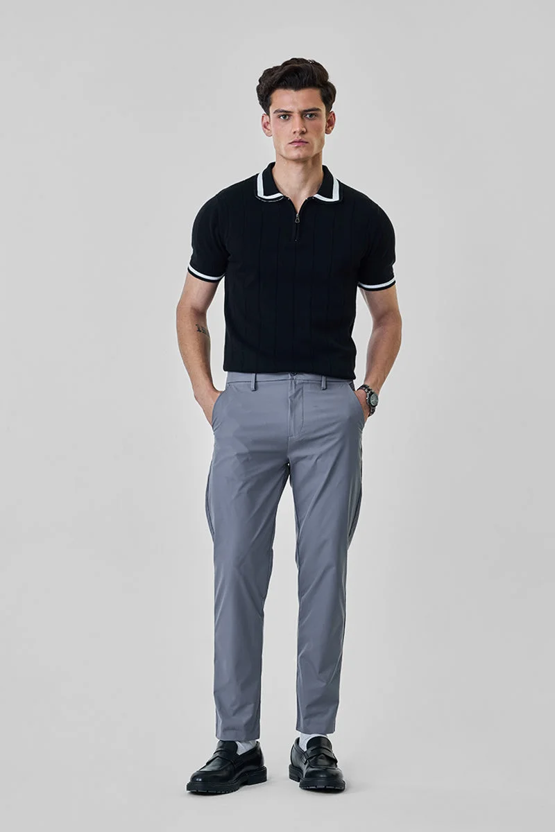 SNITCH Grey Solid Slim Fit Casual Chinos