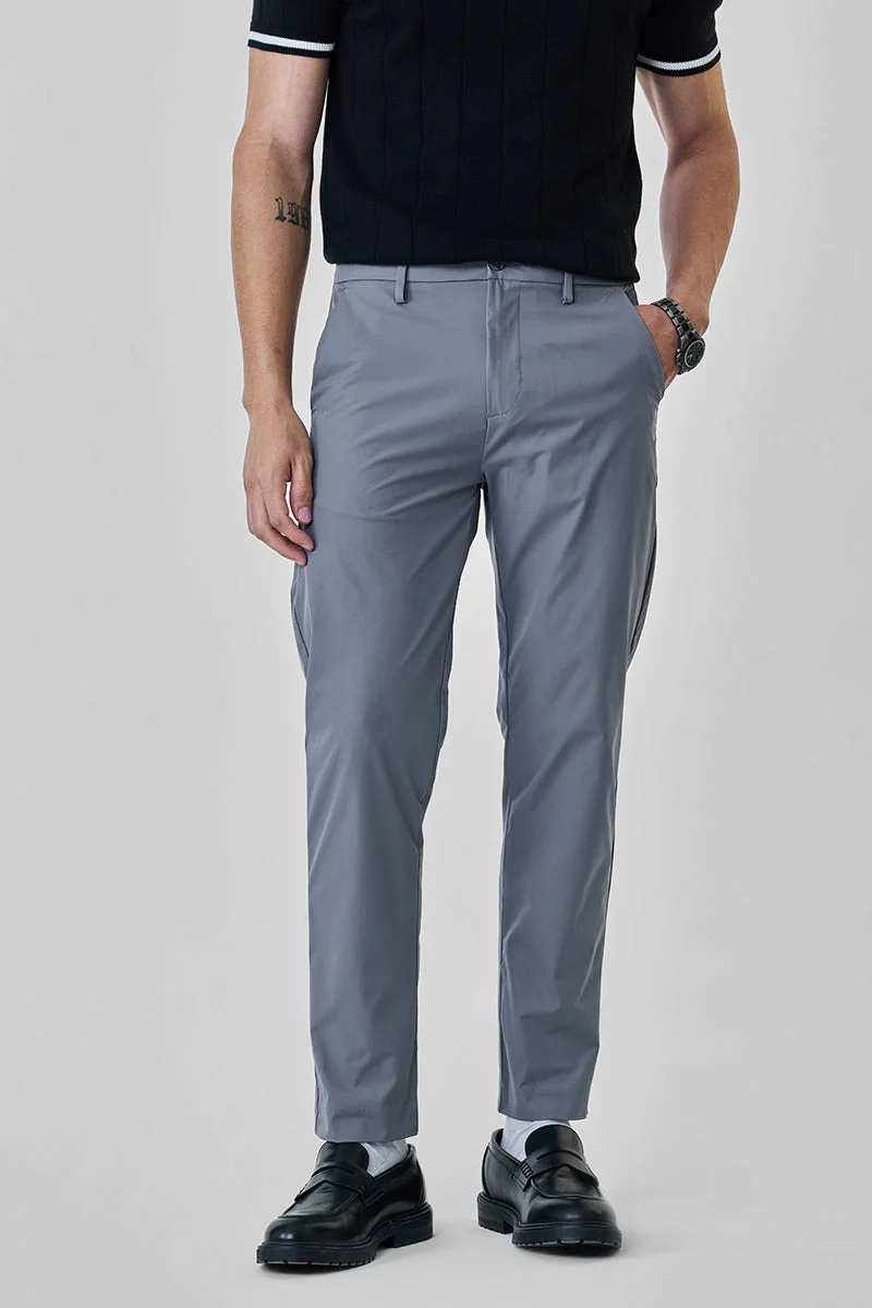 SNITCH Grey Solid Slim Fit Casual Chinos
