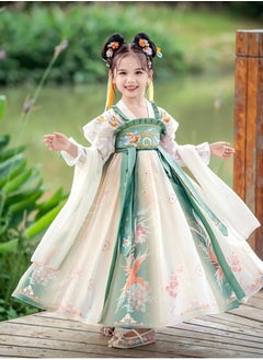 AROAQ Enchanting Hanfu Dress for Girls Traditional Chinese Costume with Floral Print Long Sleeves And Belt Detail Perfect for School Performances  - Image 1