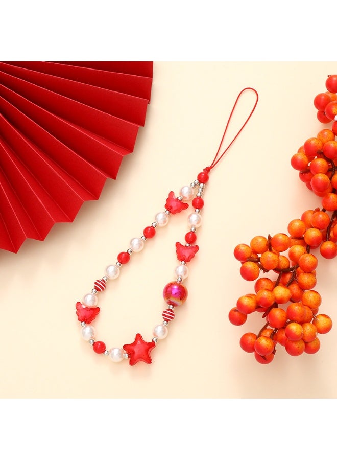 NIBEMINENT Phone Charm/ Chain Strap for Women Girls, National Trend Red Love Bow Cell Phone Case Lanyard Wrist Strap