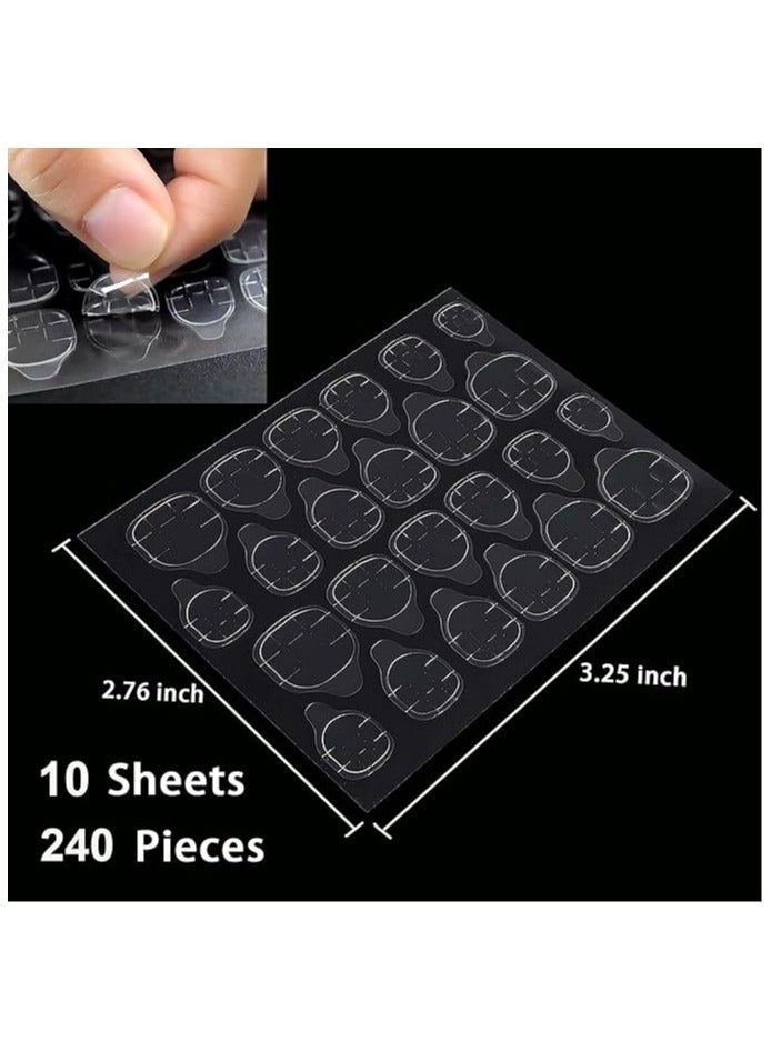 240 Pcs Thin Breathable Adhesive Tabs Fake Nail Glue Sticker 10 Sheets Super Sticky Double Sided Tips (Germany Jelly Gel) Flexible for Acrylic False Nails Manicure Tape (240 Pcs) - Image 1