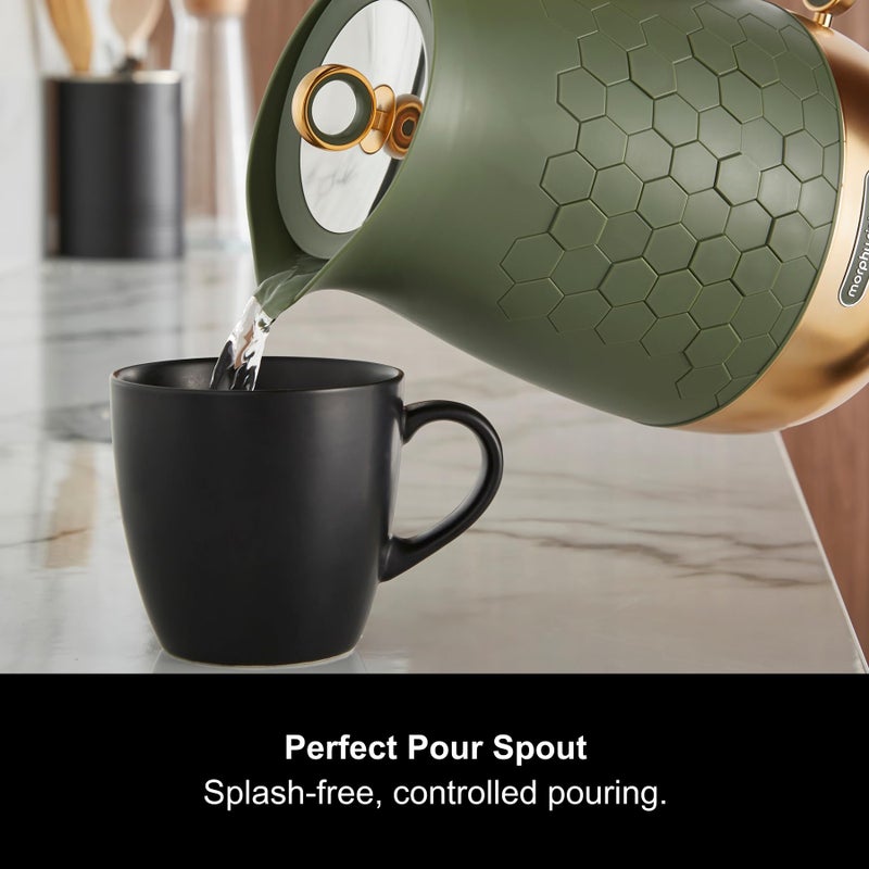 Morphy Richards Cassini Jug Kettle, 1.7L, 3Kw Rapid Boil, Precision Pour Spout, Boil Dry Protection, Cord Storage, Anti-Limescale Filter, Olivine Green & Gold, 103022 - Image 5