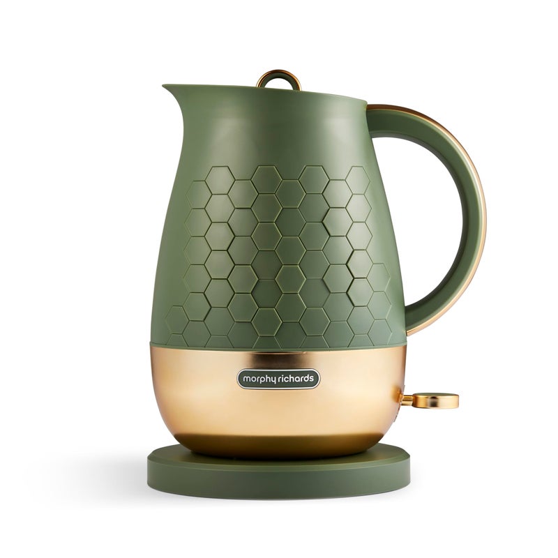 Morphy Richards Cassini Jug Kettle, 1.7L, 3Kw Rapid Boil, Precision Pour Spout, Boil Dry Protection, Cord Storage, Anti-Limescale Filter, Olivine Green & Gold, 103022 - Image 1