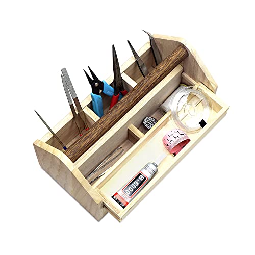 Ikee Design Small Natural Wood Color Wooden Craft Tool Box Caddy with a Handle for Storage Tool, Makeup, Collections with 5 Compartments for Storage and Organizing, 10 W x 5.1 D x 3.5 H in - Image 4