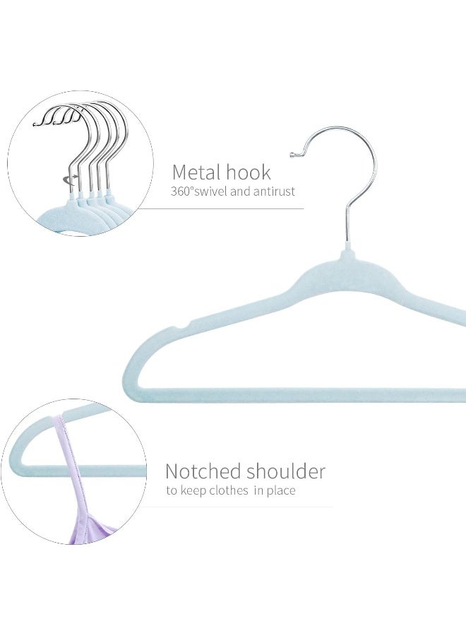 Red Dot Gift Red Dot Gift® 10-Pack Baby Velvet Hangers - Nursery Clothes Hangers Non Slip Toddler Hangers, 360 Chrome Swivel Hook (Blue, 28 cm)  - Image 3