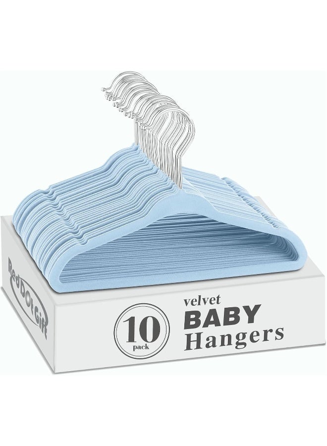 Red Dot Gift Red Dot Gift® 10-Pack Baby Velvet Hangers - Nursery Clothes Hangers Non Slip Toddler Hangers, 360 Chrome Swivel Hook (Blue, 28 cm)  - Image 1