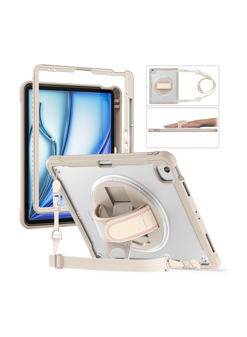 general Case Compatible with iPad Air 13-inch 2025 (M3), 3-in-1 Heavy Duty Protective Rugged Cover with Hidden Stand + Hand Strap + Shoulder Strap, Shock and Drop Resistant