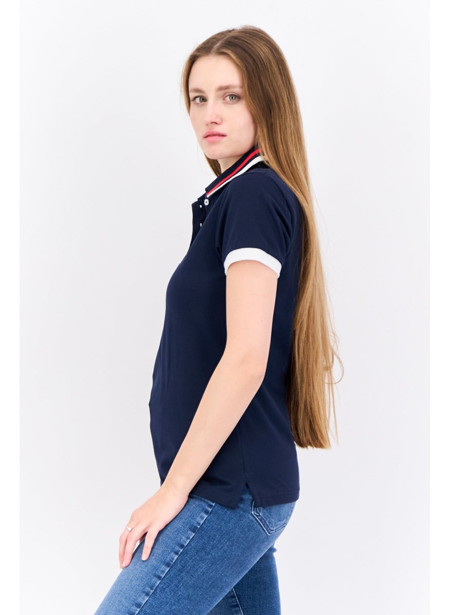 Women Spread Collar Short Sleeves Brand Logo Polo Shirt, Navy - pzsku/ZB01C8AA25FFD7674FE37Z/45/_/1738678746/3b18a064-68d6-4ae5-8567-23c57d81a635