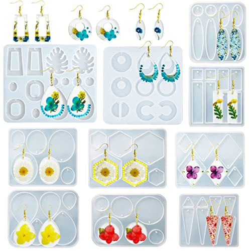 Sanglow 10pcs Resin Earring Mold,Silicone Resin Jewelry Molds Set for Epoxy Resin Dangle Pendant Molds for Women - Image 1