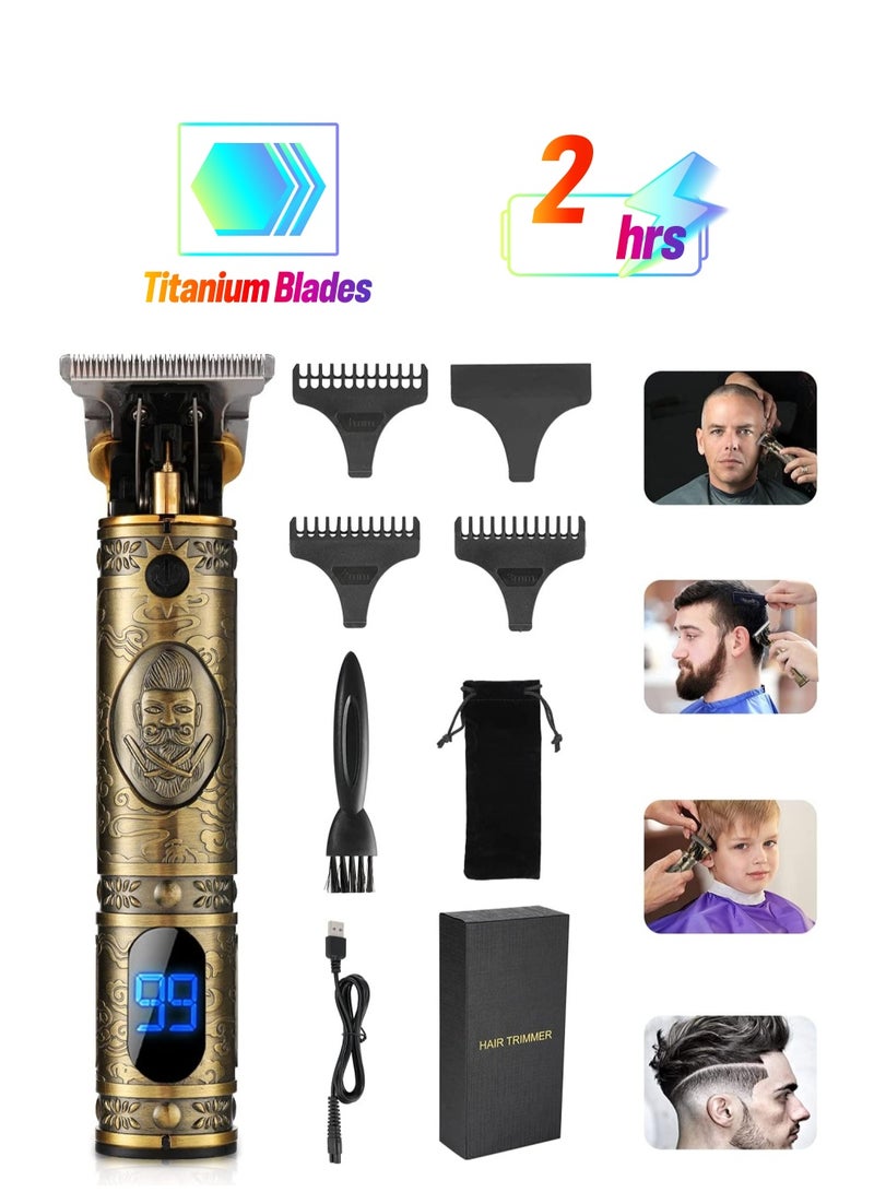 Upgraded Hair Trimmer Beard Clippers for Men Professional USB Electric Hair Clippers for Hair Cutting T Blade Gold Trimmers Pro Li Cordless Outliner Zero Gaped Rechargeable Retro Trimmer LED Display - Image 1