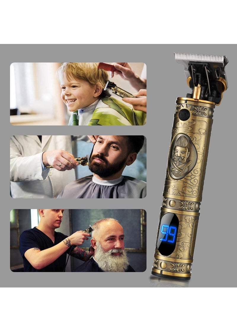 Upgraded Hair Trimmer Beard Clippers for Men Professional USB Electric Hair Clippers for Hair Cutting T Blade Gold Trimmers Pro Li Cordless Outliner Zero Gaped Rechargeable Retro Trimmer LED Display - Image 2