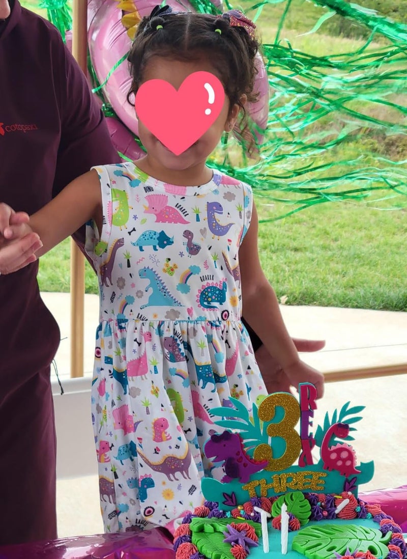 Popshion Girls' Dinosaur Dress - Toddler Sleeveless Dresses for Summer Party - White/1300, 3-4T - Image 3