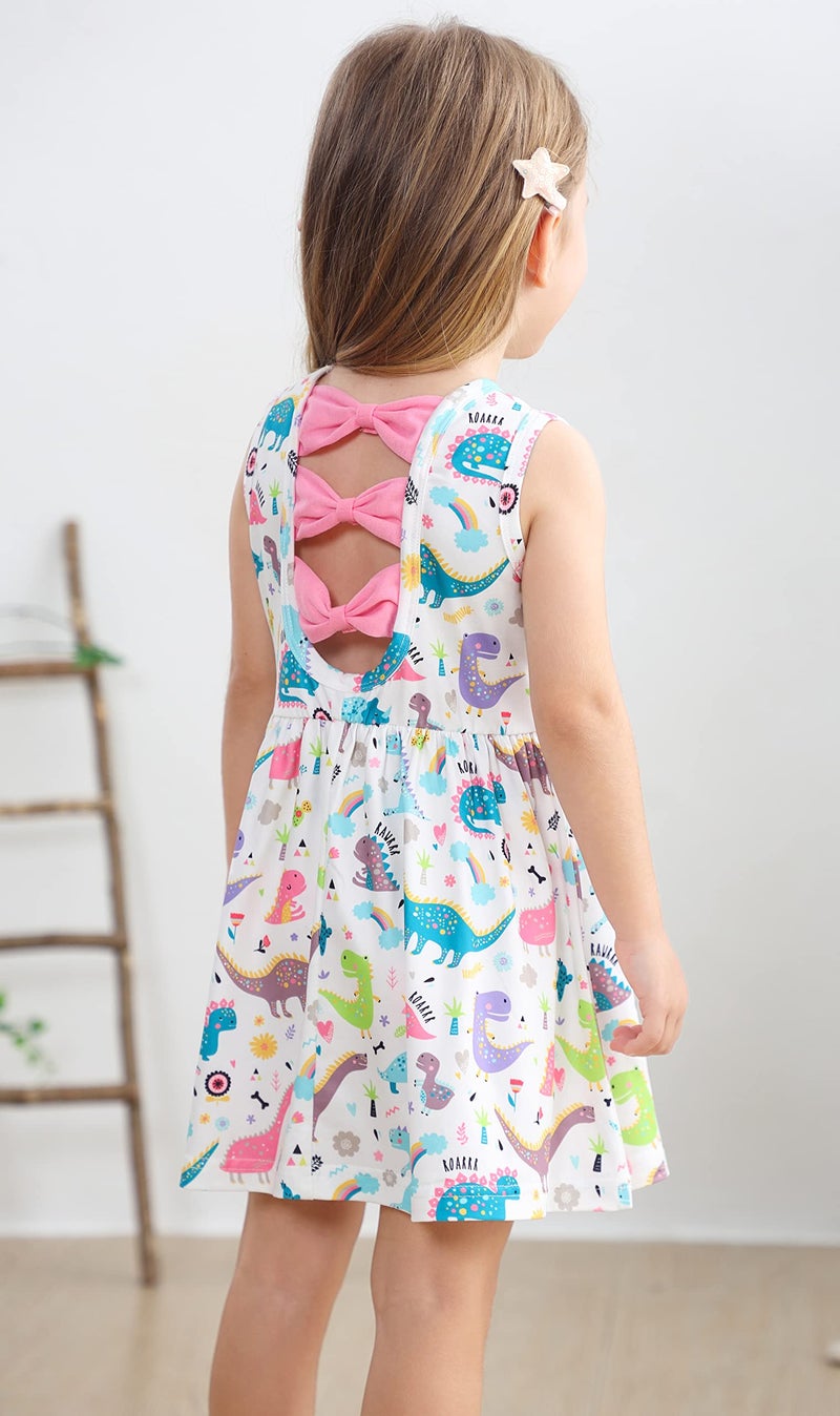Popshion Girls' Dinosaur Dress - Toddler Sleeveless Dresses for Summer Party - White/1300, 3-4T - Image 5