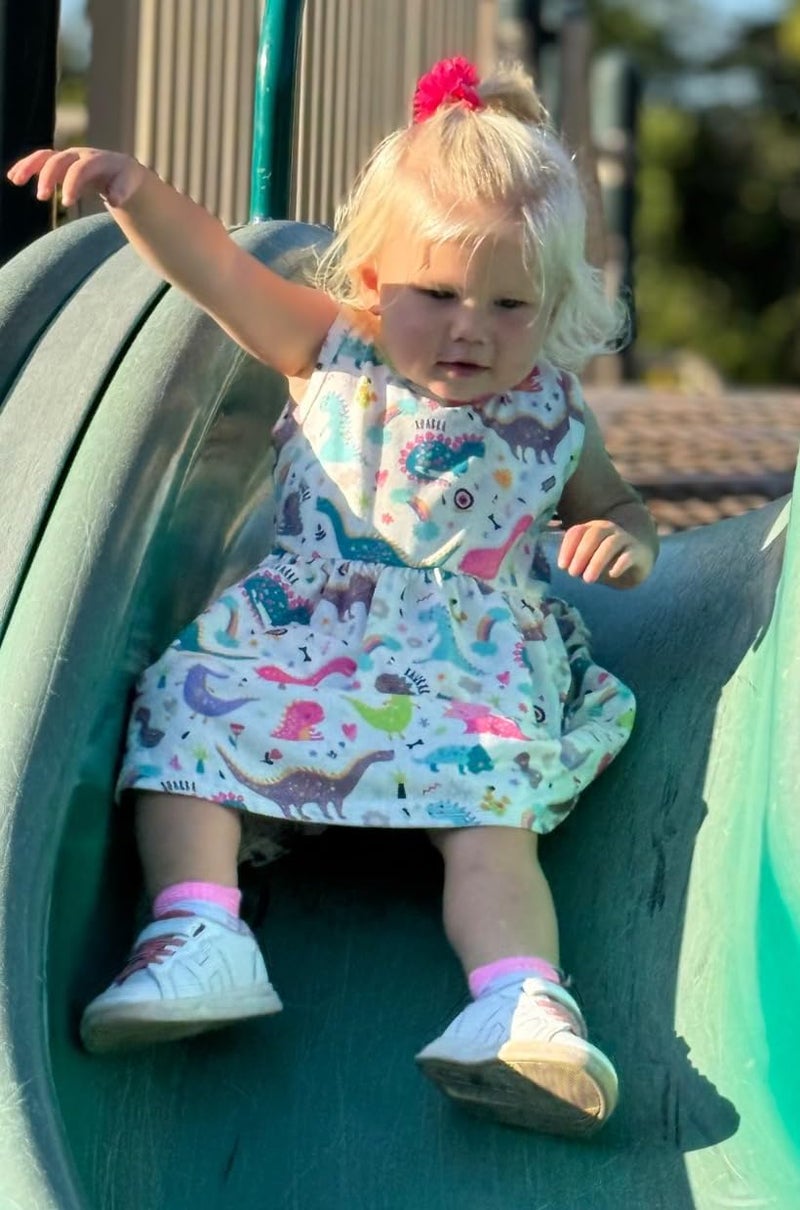 Popshion Girls' Dinosaur Dress - Toddler Sleeveless Dresses for Summer Party - White/1300, 3-4T - Image 4