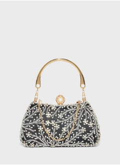 Khizana Metal Handle Diamante Floral Clutch Bag  - Image 1