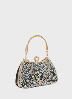 Khizana Metal Handle Diamante Floral Clutch Bag  - Image 3