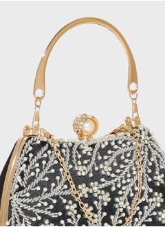 Khizana Metal Handle Diamante Floral Clutch Bag  - Image 4