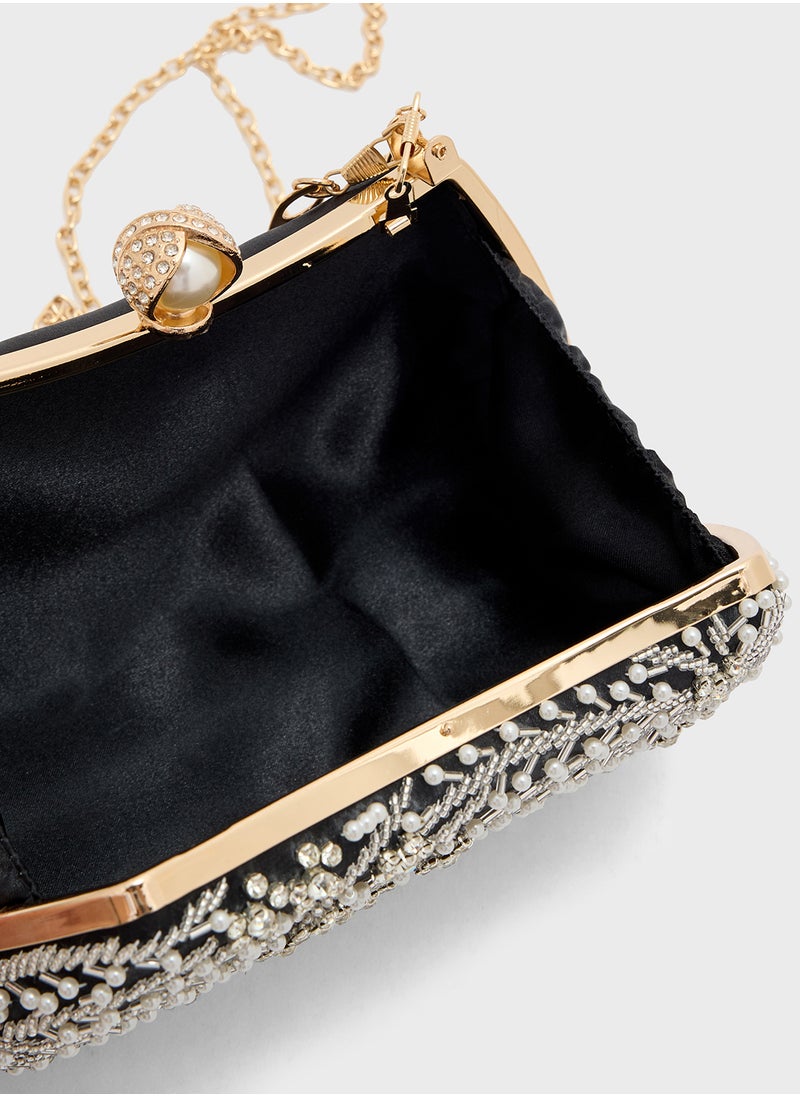 Khizana Metal Handle Diamante Floral Clutch Bag  - Image 5