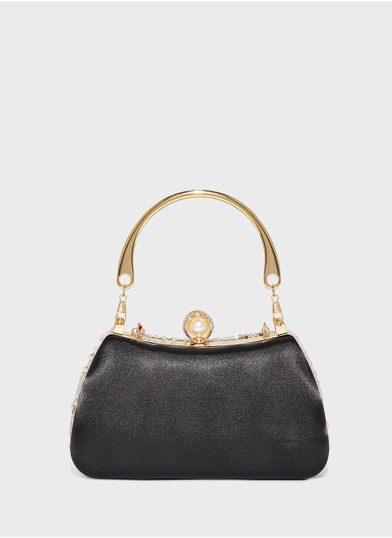 Khizana Metal Handle Diamante Floral Clutch Bag  - Image 2