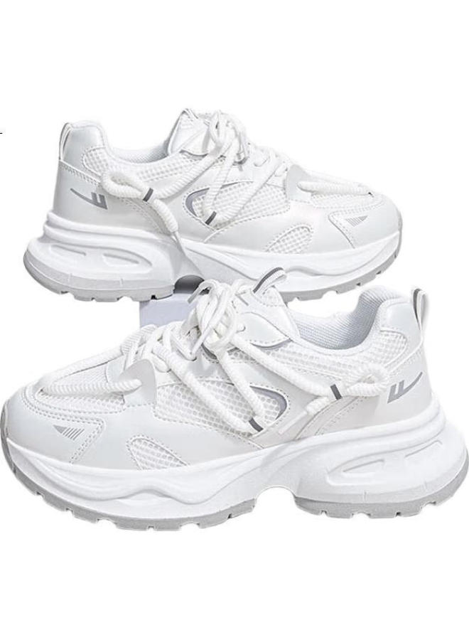 Warrior Women'S Mesh Dad Shoes Spring/Summer Breathable Casual Shoes Women'S All-Match Sports Shoes 4195L White/Grey Size 38 - Image 2