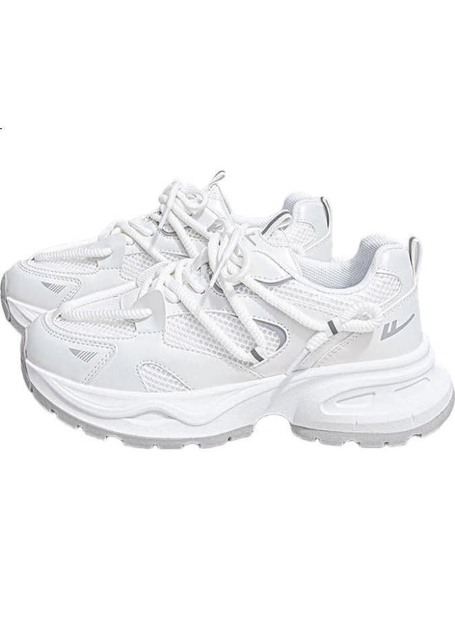Warrior Women'S Mesh Dad Shoes Spring/Summer Breathable Casual Shoes Women'S All-Match Sports Shoes 4195L White/Grey Size 38 - Image 1