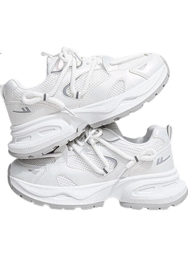 Warrior Women'S Mesh Dad Shoes Spring/Summer Breathable Casual Shoes Women'S All-Match Sports Shoes 4195L White/Grey Size 38 - Image 3