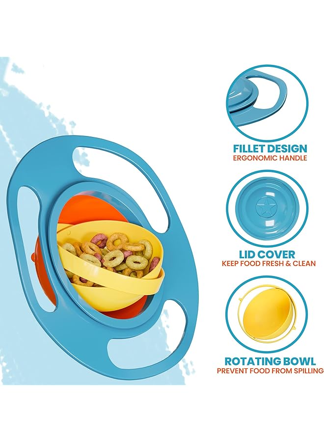 أكس سبرينج وعاء جيروسكوب للأطفال، أوعية بلاستيكية للأطفال مزودة بأغطية، وعاء مقاوم للانسكاب، مجموعة أدوات مائدة للأطفال الرضع، لوازم تغذية ذاتية الأكل - Image 3