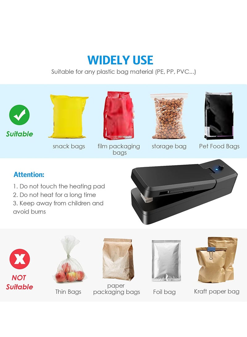 SYOSI Mini Bag Sealer USB Rechargeable Sealing Machine 2 in 1 Heat Sealer and Cutter Portable Handheld Heat Vacuum Sealer Kitchen Gadget for Snack Fruits Chip Sandwich Plastic Bags Storage - Image 5