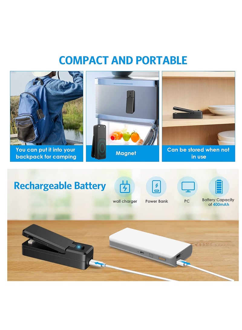 SYOSI Mini Bag Sealer USB Rechargeable Sealing Machine 2 in 1 Heat Sealer and Cutter Portable Handheld Heat Vacuum Sealer Kitchen Gadget for Snack Fruits Chip Sandwich Plastic Bags Storage - Image 2