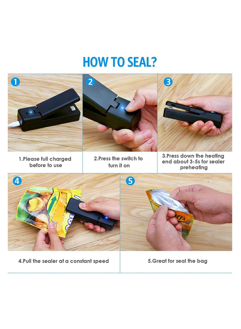 SYOSI Mini Bag Sealer USB Rechargeable Sealing Machine 2 in 1 Heat Sealer and Cutter Portable Handheld Heat Vacuum Sealer Kitchen Gadget for Snack Fruits Chip Sandwich Plastic Bags Storage - Image 4
