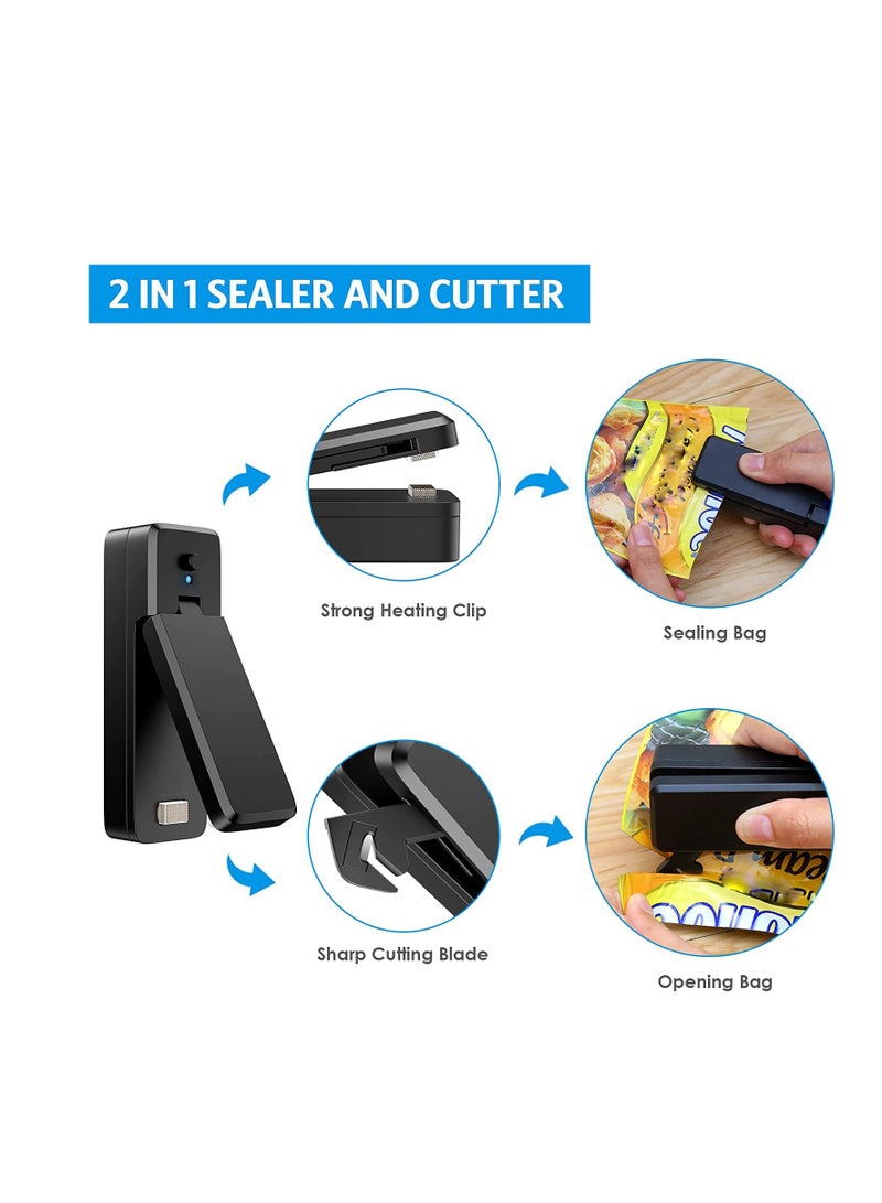 SYOSI Mini Bag Sealer USB Rechargeable Sealing Machine 2 in 1 Heat Sealer and Cutter Portable Handheld Heat Vacuum Sealer Kitchen Gadget for Snack Fruits Chip Sandwich Plastic Bags Storage - Image 3