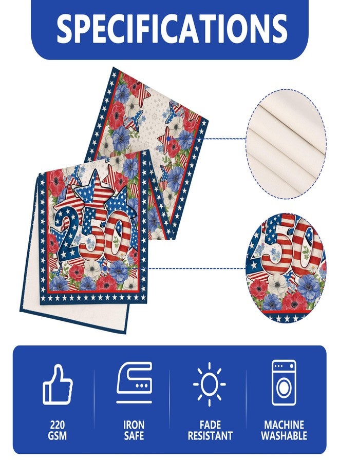 Siilues 4th of July Table Runner, 250 Anniversary USA Table Runner Blue Red Floral Stars America Memorial Day Patriotic Decorations 250th Anniversary Merchandise Home Party Decor Table Decorations 13x72 Inch - Image 5