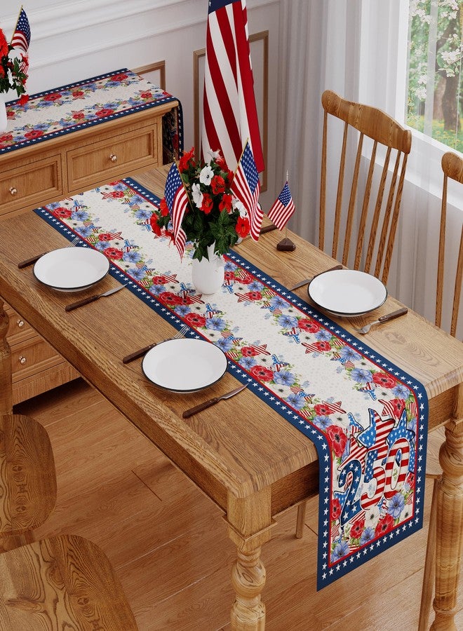 Siilues 4th of July Table Runner, 250 Anniversary USA Table Runner Blue Red Floral Stars America Memorial Day Patriotic Decorations 250th Anniversary Merchandise Home Party Decor Table Decorations 13x72 Inch - Image 4