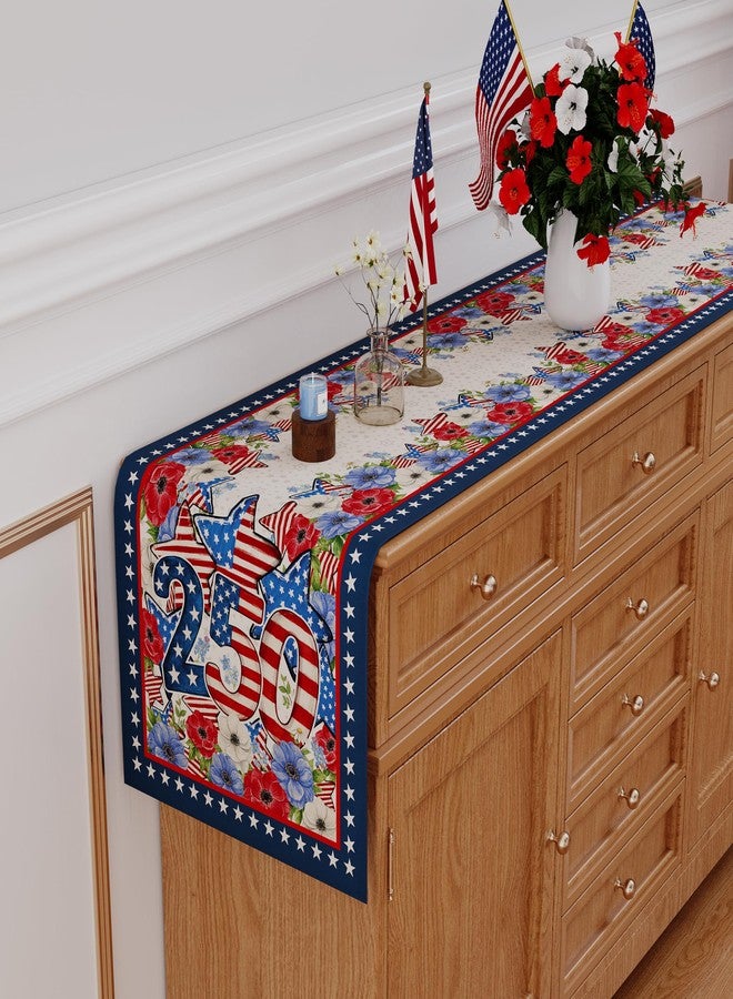 Siilues 4th of July Table Runner, 250 Anniversary USA Table Runner Blue Red Floral Stars America Memorial Day Patriotic Decorations 250th Anniversary Merchandise Home Party Decor Table Decorations 13x72 Inch - Image 3