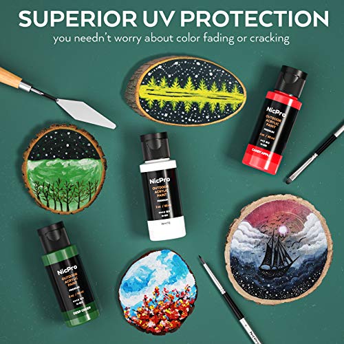 Nicpro 32 Colors Outdoor Acrylic Paint Bulk with Brush and Sponge, Knife, Non-Toxic Paint for Multi-surface Rock, Wood, Fabric, Leather, Crafts, Canvas, Shoes and Wall Painting - Image 3