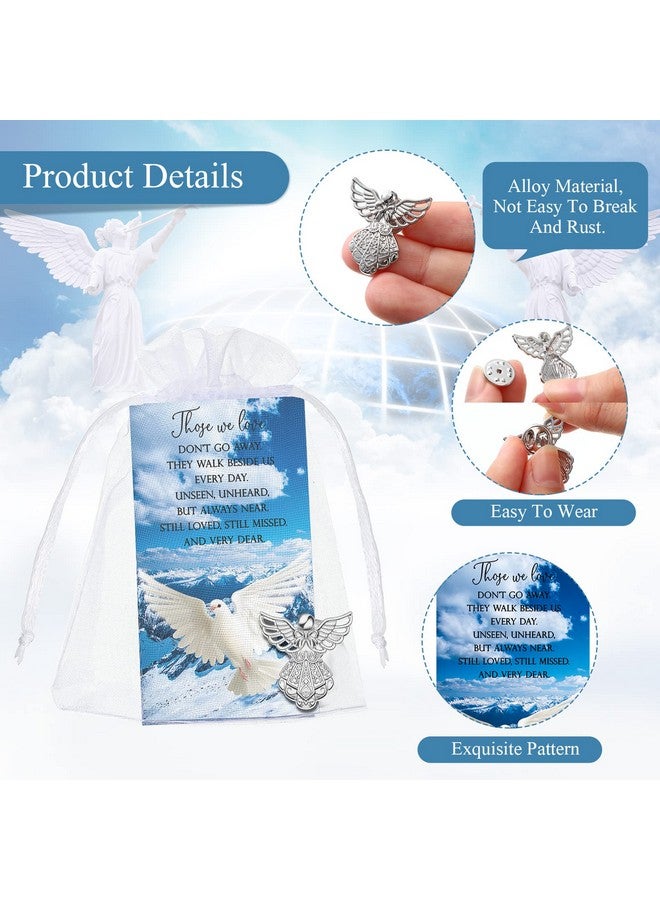 Inbagi 100 Sets Memorial Angel Pins Bulk Funeral Favors Includes 100 Angel Lapel Pin Brooches 100 Peace Dove Poem Cards 100 Organza Bags Memorial Sympathy Gifts Charms Presents for Guests Family Loss - Image 3