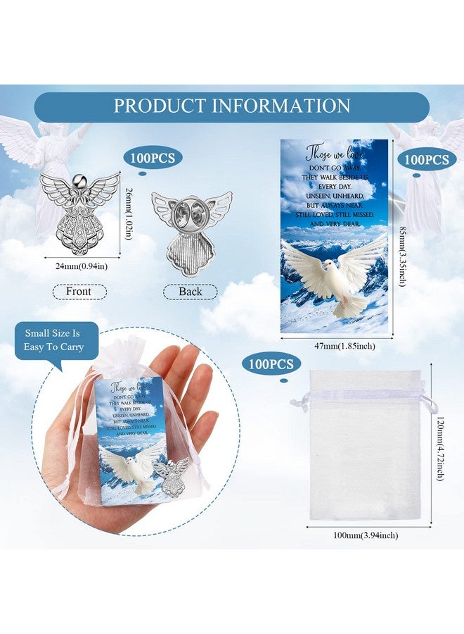 Inbagi 100 Sets Memorial Angel Pins Bulk Funeral Favors Includes 100 Angel Lapel Pin Brooches 100 Peace Dove Poem Cards 100 Organza Bags Memorial Sympathy Gifts Charms Presents for Guests Family Loss - Image 2