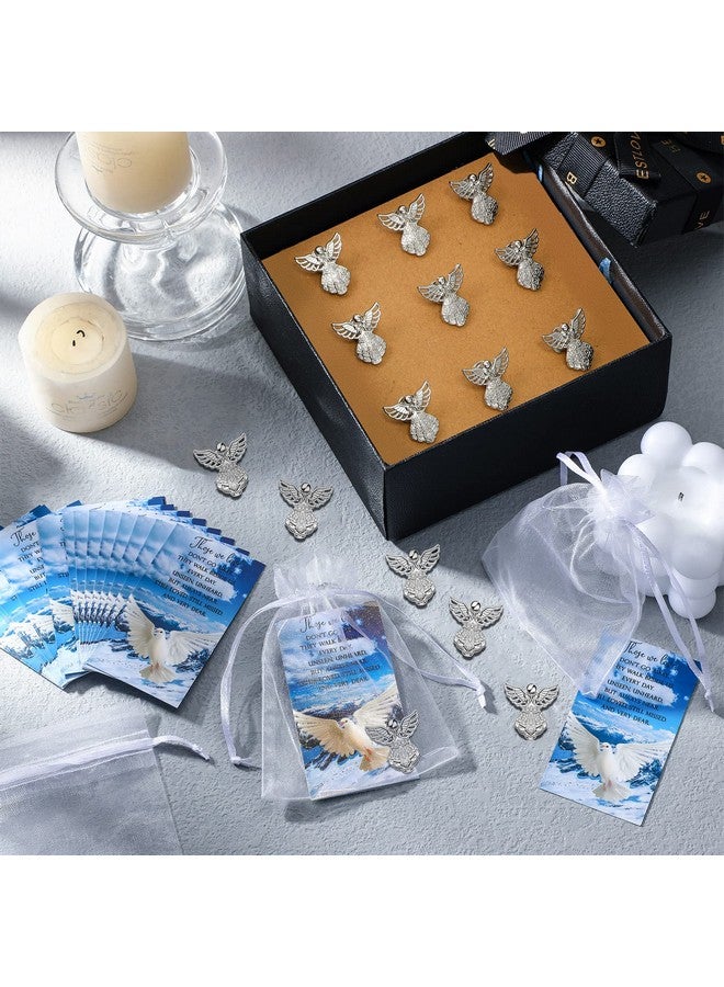 Inbagi 100 Sets Memorial Angel Pins Bulk Funeral Favors Includes 100 Angel Lapel Pin Brooches 100 Peace Dove Poem Cards 100 Organza Bags Memorial Sympathy Gifts Charms Presents for Guests Family Loss - Image 4