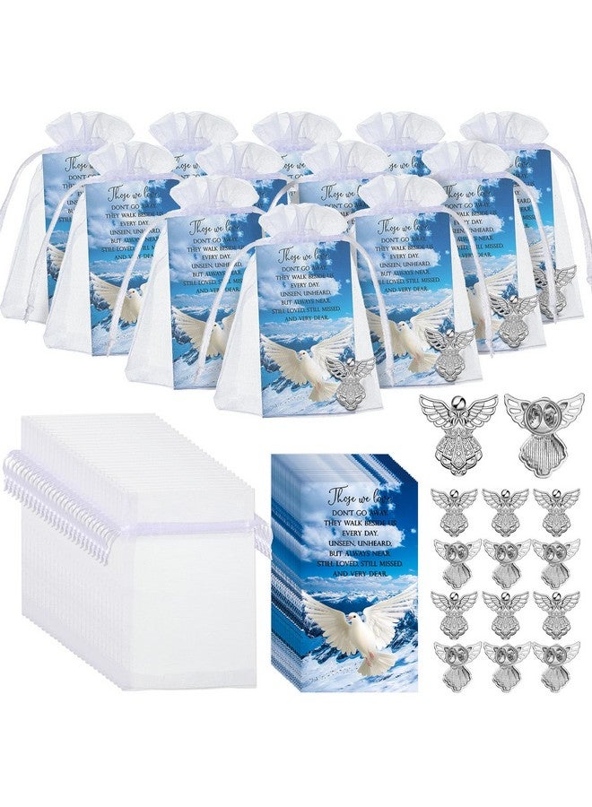 Inbagi 100 Sets Memorial Angel Pins Bulk Funeral Favors Includes 100 Angel Lapel Pin Brooches 100 Peace Dove Poem Cards 100 Organza Bags Memorial Sympathy Gifts Charms Presents for Guests Family Loss - Image 1