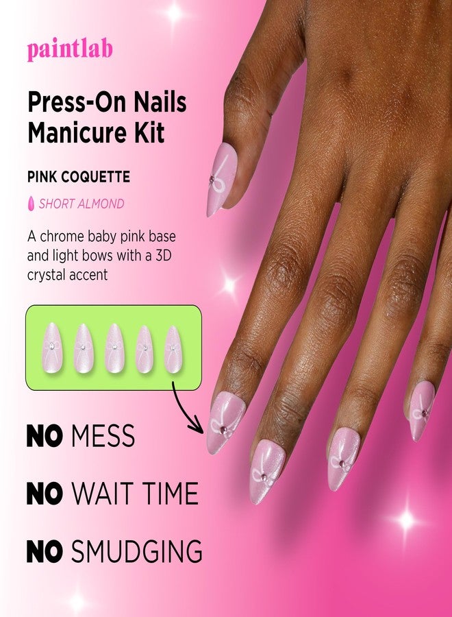 PaintLab Press-On Nails Manicure Kit, Pink Coquette, 24-Piece Set, Long-Lasting Fake Nails with Glue, File, Prep Pad & Cuticle Stick - Image 2