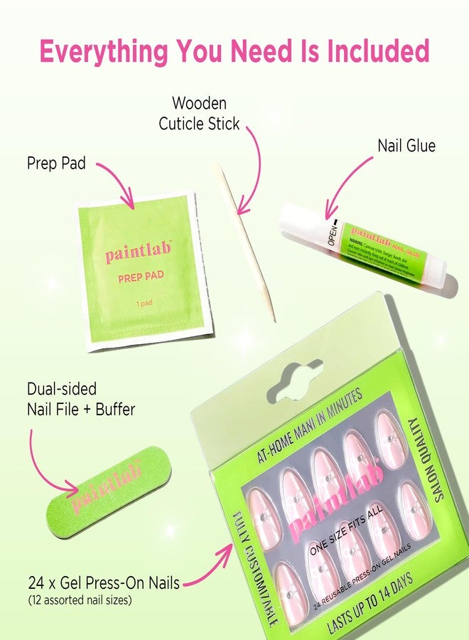 PaintLab Press-On Nails Manicure Kit, Pink Coquette, 24-Piece Set, Long-Lasting Fake Nails with Glue, File, Prep Pad & Cuticle Stick - Image 3