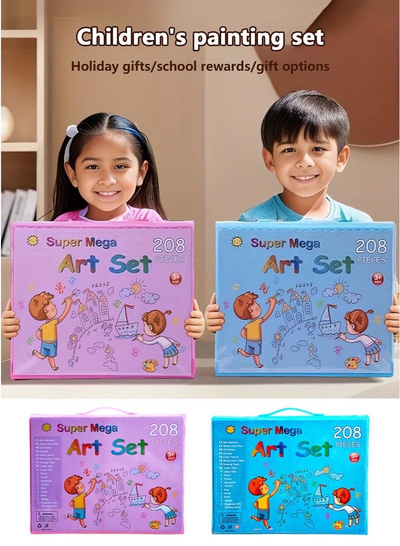TAPIT 208 Pcs Children's Art Supplies Kit for Painting & Drawing, All-in-One Art Set, Included Oil Pastels, Crayons, Colored Pencils, Markers, ect. Great Gift for Kids (Pink) - Image 2