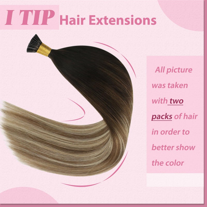 YoungSee Itip Hair Extension Real Human Hair Balayage 22In I Tip Extensions Brown Ombre Blonde Tip Hair Extension Human Hair 50g for Length-Adding 50s - Image 2