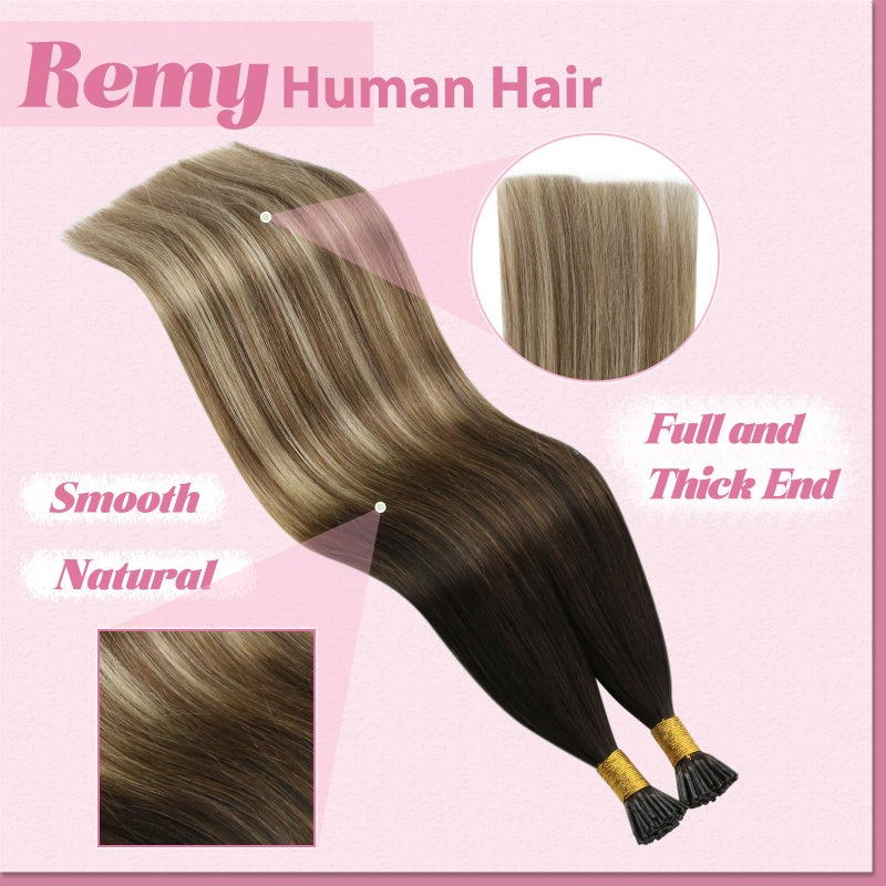 YoungSee Itip Hair Extension Real Human Hair Balayage 22In I Tip Extensions Brown Ombre Blonde Tip Hair Extension Human Hair 50g for Length-Adding 50s - Image 3