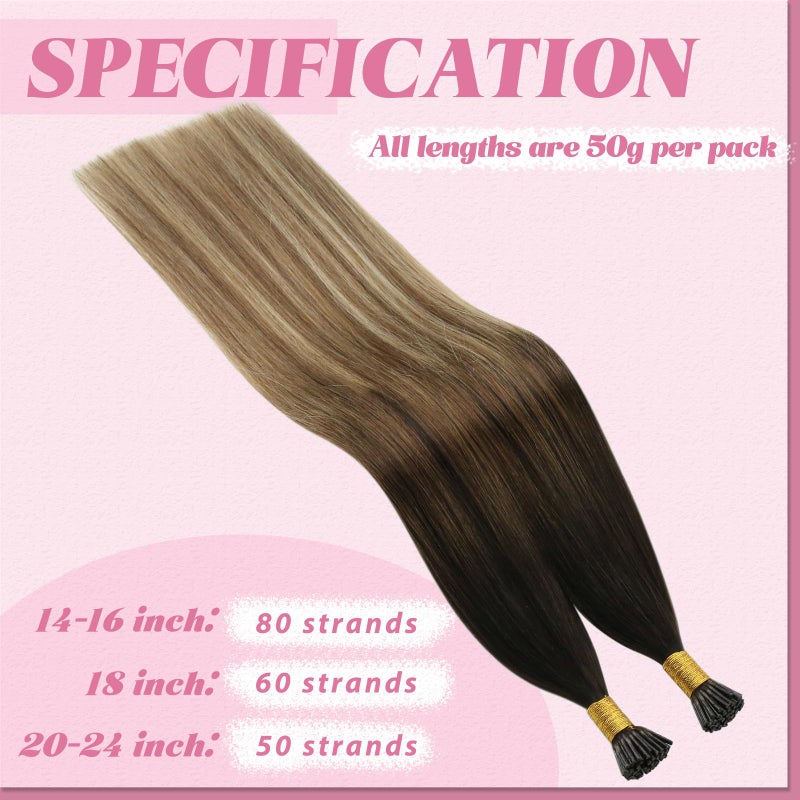 YoungSee Itip Hair Extension Real Human Hair Balayage 22In I Tip Extensions Brown Ombre Blonde Tip Hair Extension Human Hair 50g for Length-Adding 50s - Image 5