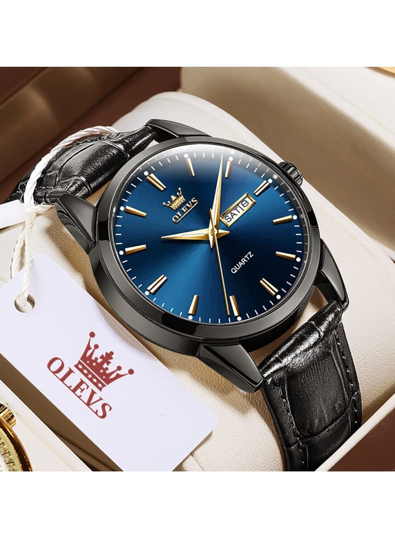 أوليفز ساعات OLEVS للرجال كرونوغراف تناظرية كوارتز، حزام جلدي مع تاريخ اليوم، ساعة معصم مقاومة للماء من الفولاذ المقاوم للصدأ، ساعات مضيئة للرجال، أزياء، ترفيه - Image 3