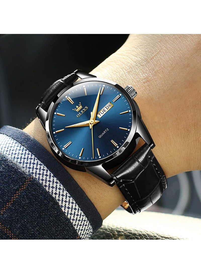 أوليفز ساعات OLEVS للرجال كرونوغراف تناظرية كوارتز، حزام جلدي مع تاريخ اليوم، ساعة معصم مقاومة للماء من الفولاذ المقاوم للصدأ، ساعات مضيئة للرجال، أزياء، ترفيه - Image 2