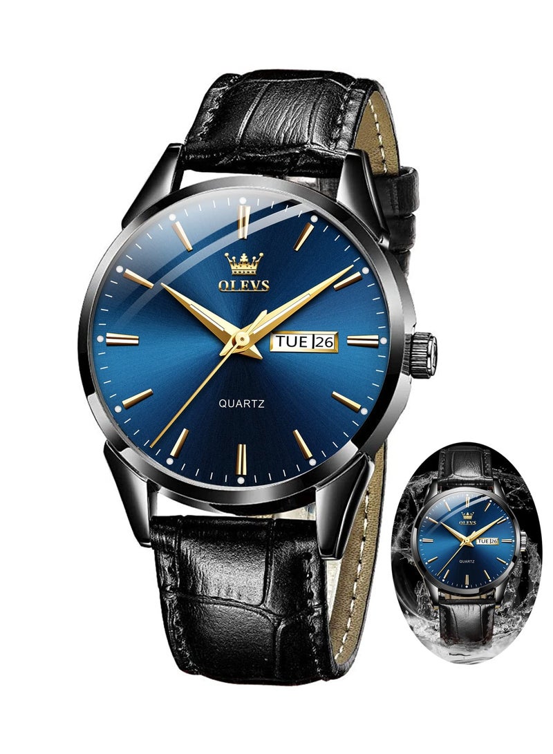 أوليفز ساعات OLEVS للرجال كرونوغراف تناظرية كوارتز، حزام جلدي مع تاريخ اليوم، ساعة معصم مقاومة للماء من الفولاذ المقاوم للصدأ، ساعات مضيئة للرجال، أزياء، ترفيه - Image 1