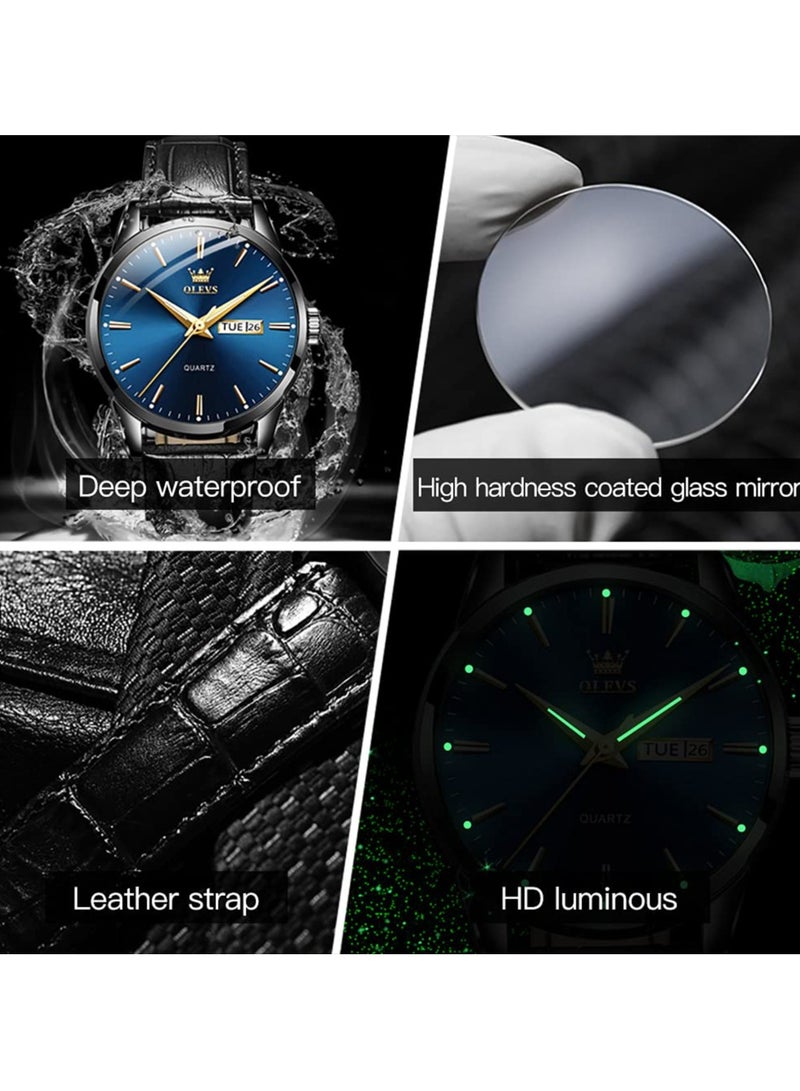 أوليفز ساعات OLEVS للرجال كرونوغراف تناظرية كوارتز، حزام جلدي مع تاريخ اليوم، ساعة معصم مقاومة للماء من الفولاذ المقاوم للصدأ، ساعات مضيئة للرجال، أزياء، ترفيه - Image 4